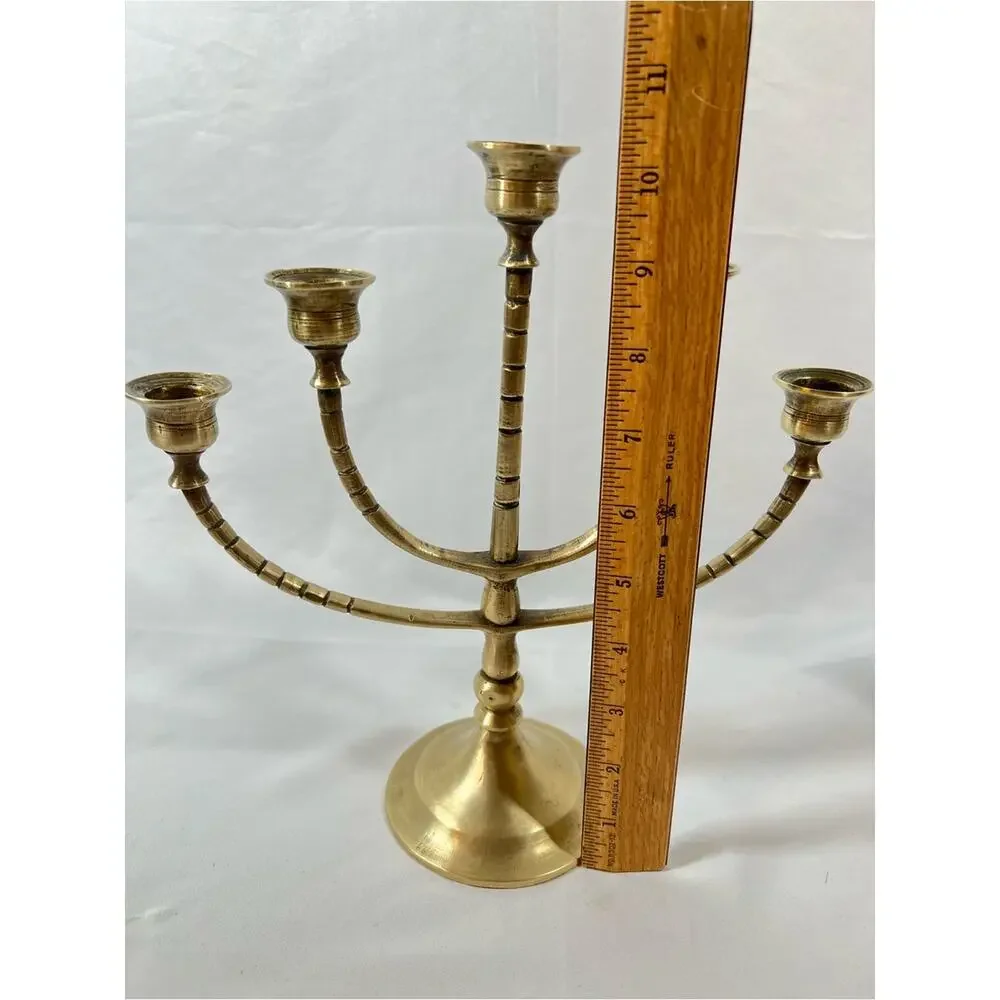 Vintage Brass 5-Arm Candelabra Candle Holder Patina Candelabrum Centerpiece